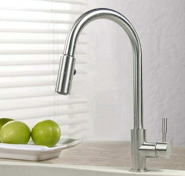 New Brushed solid stainless steel kitchen mixer pull out spray function NO LEAD