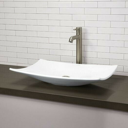 Bench top mount white basin square slim style modern ultra slim sink