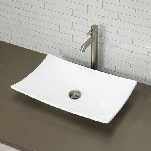 Bench top mount white basin square slim style modern ultra slim sink