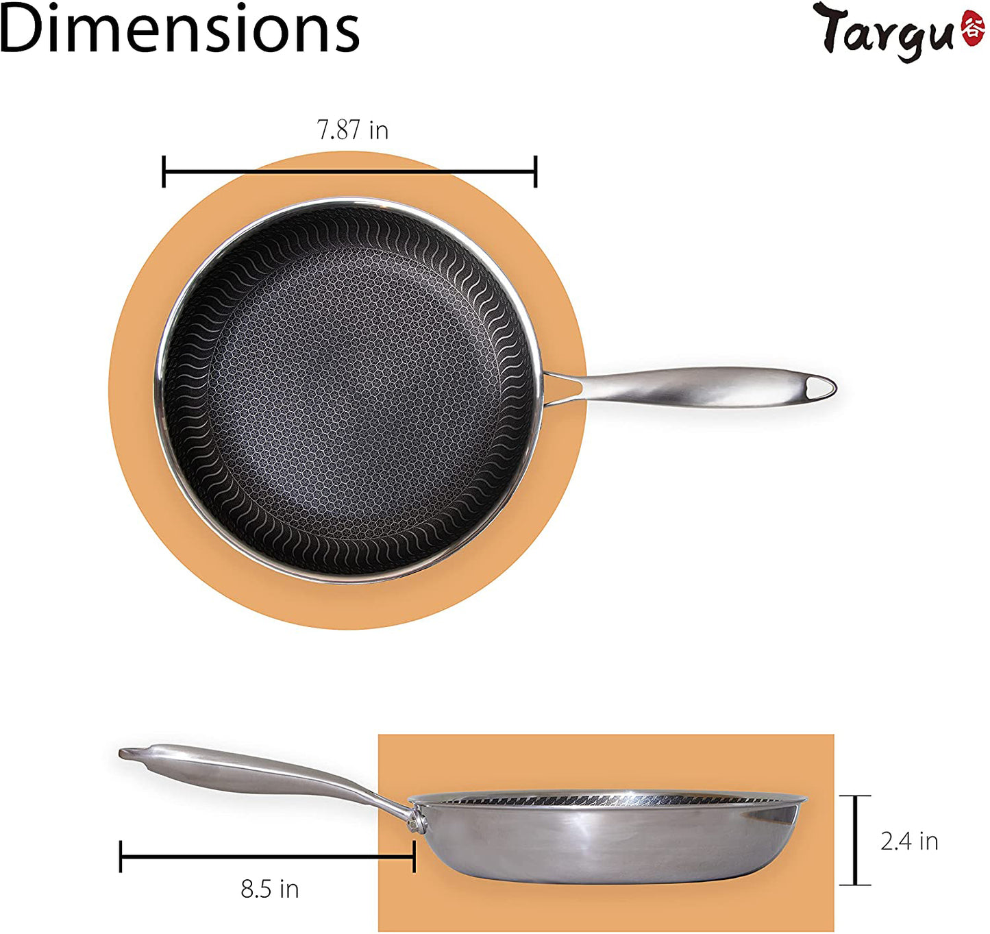 Targu Tri-ply Non-Stick Stir Fry Pan with Tempered Glass Lid Anti-Scratch Induction, Gas, Ceramic, Electric Stoves Ready ,100% PFOA/PFOS Free, Oven and Dishwasher Safe